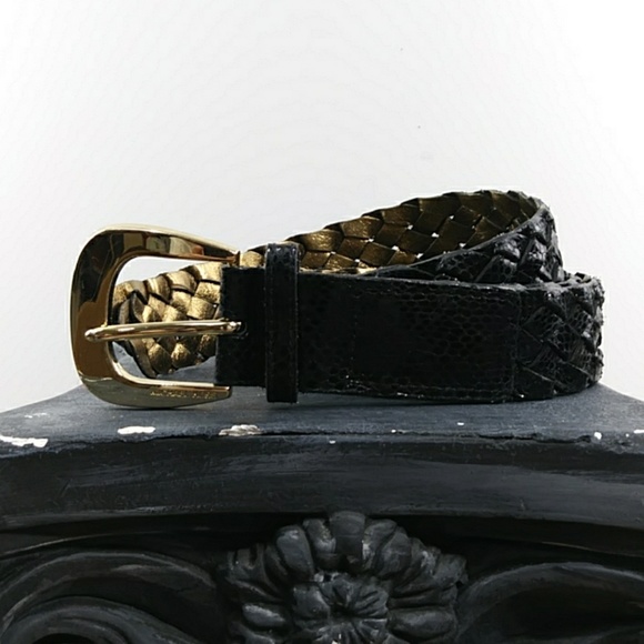 MICHAEL Michael Kors Accessories - Michael Kors Black and Gold Braided Leather Belt